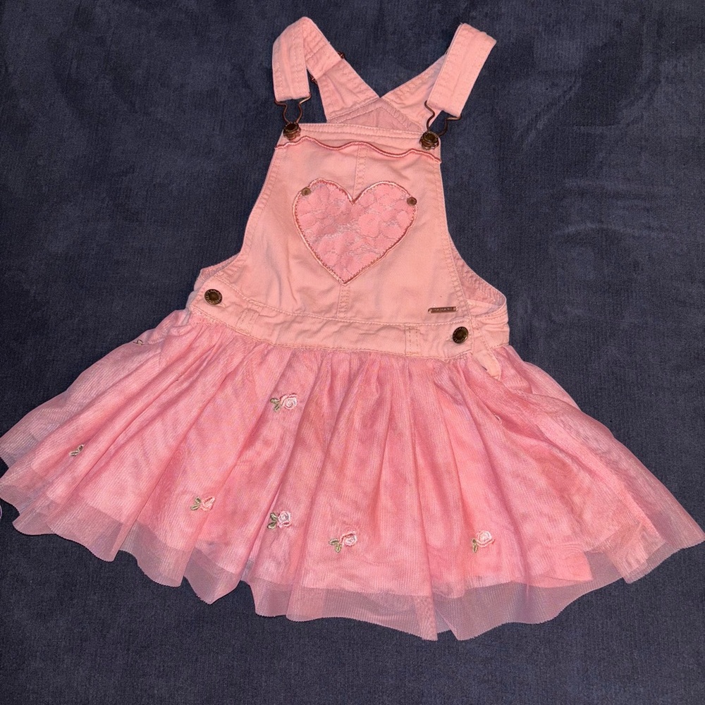 Tahari girl size 5 skirted Overall dress tulle embroidered flowers